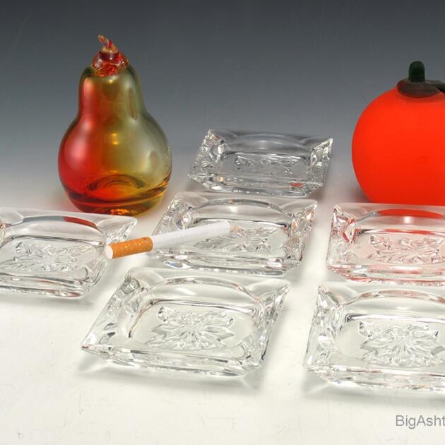 1950s Crystal Ashtray Set of 6 in Bloom by Hazel Atlas