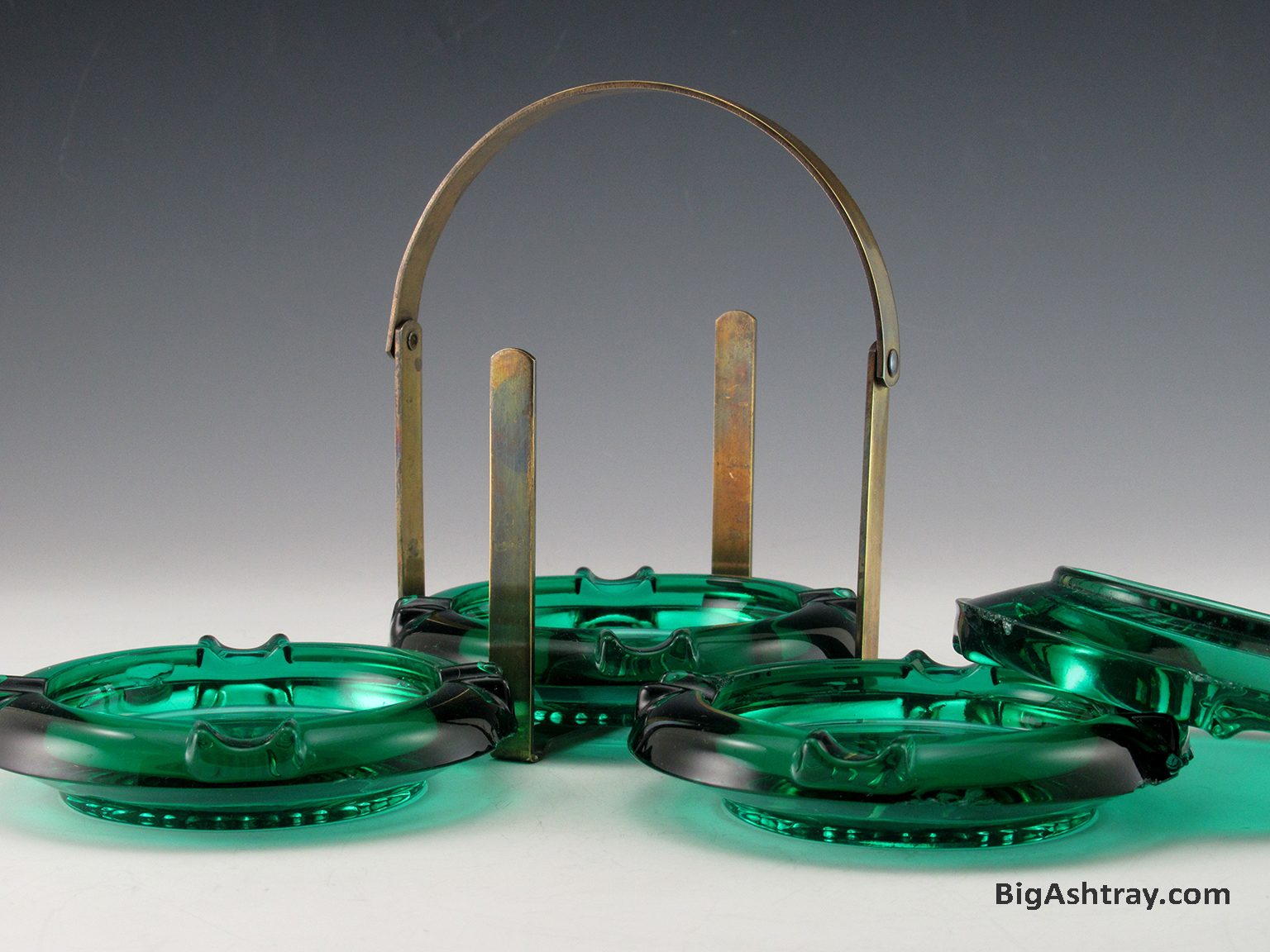 Antique Teal Glass Prohibition Speakeasy Ashtray Set and Holder - Image 4