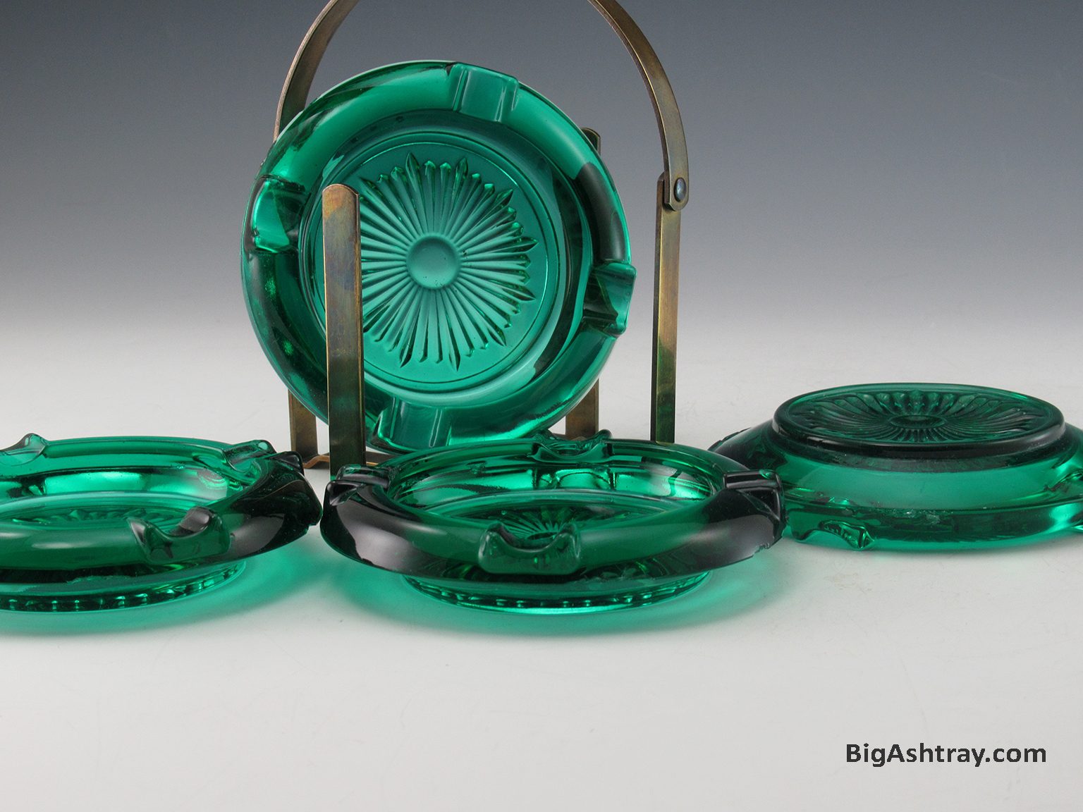 Antique Teal Glass Prohibition Speakeasy Ashtray Set and Holder - Image 3