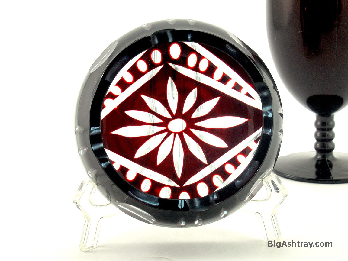 Antique Bohemian Blood Red Crystal Hand-Cut to Clear Ashtray - Image 3