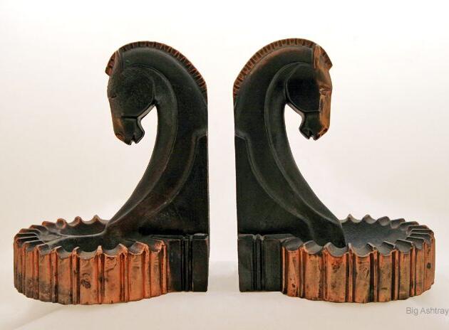 Antique Spelt Horse Head Ashtray Bookends