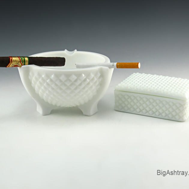 Art Deco Ashtray and Stash Box in Milk Glass by Westmoreland