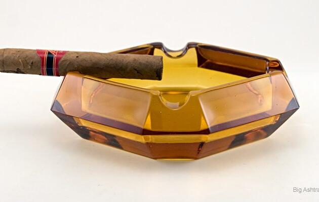 Art Deco Amber Glass Deep Cigar Ashtray