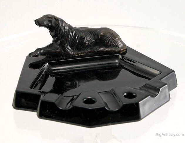 Art Deco Wolfhound Black Amethyst Glass Ashtray