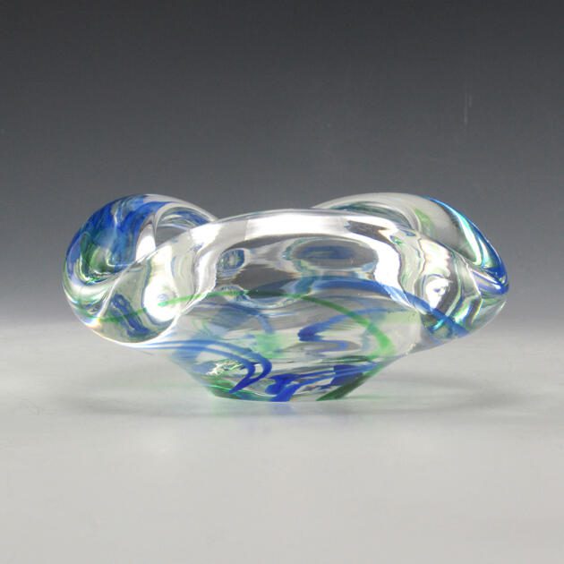 Art Glass Ashtray Signed & Numbered Ribbon Swirl Decor