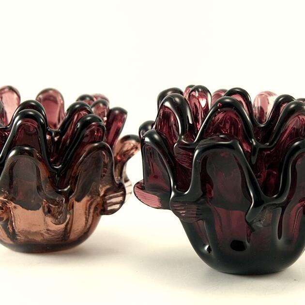 Italian Art Glass Amethyst Stacking Bowl Ashtrays