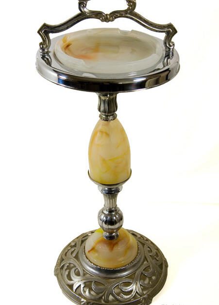 Art Nouveau Standing Ashtray with Antique Slag Glass