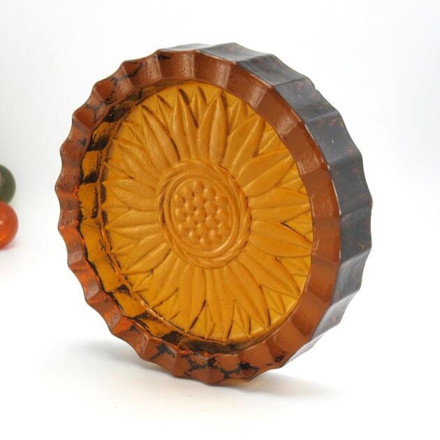 Large Retro Ashtray in Heavy Amber Glass