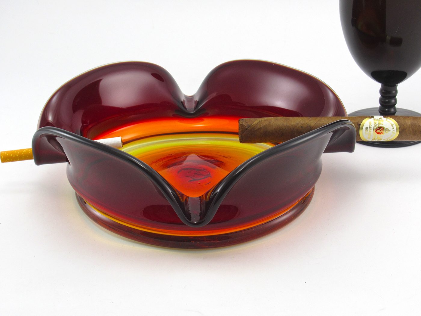 Blenko Ashtray Bamboo Line in Tangerine from the 1970's - Image 4