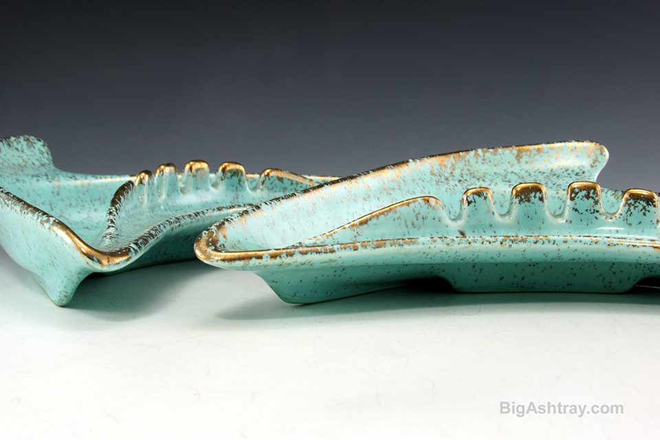 Eames Era Boomerang Ashtrays in Turquoise and Gold Set of 2 - Image 4
