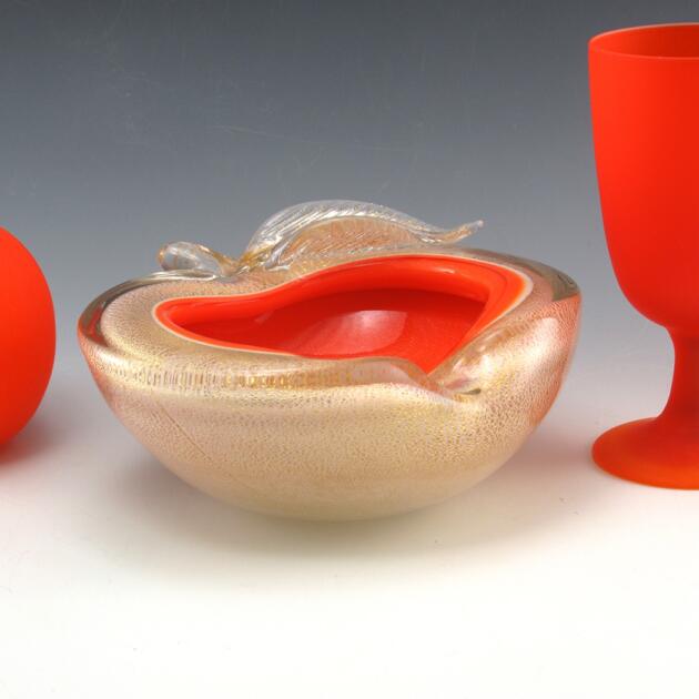 Ashtray by Barbini Big Cased Gold Peach 1950's Murano Art Glass