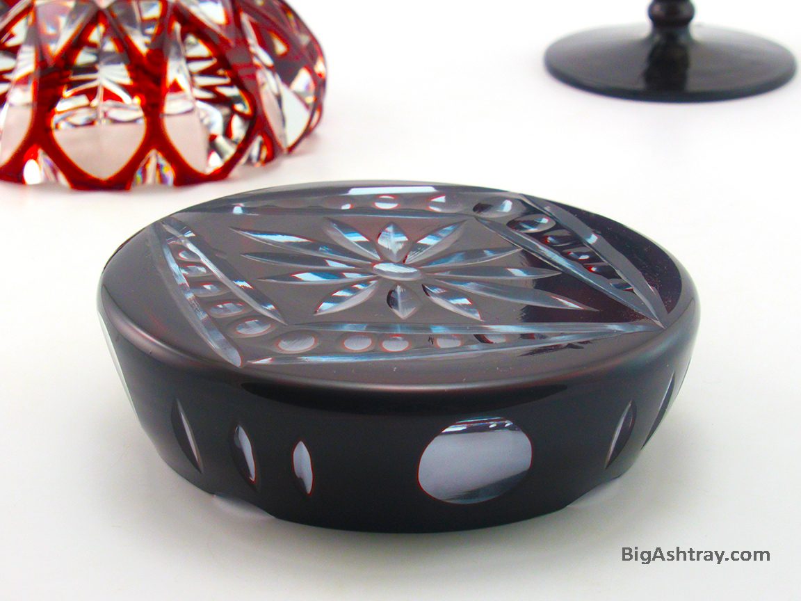 Antique Bohemian Blood Red Crystal Hand-Cut to Clear Ashtray - Image 4