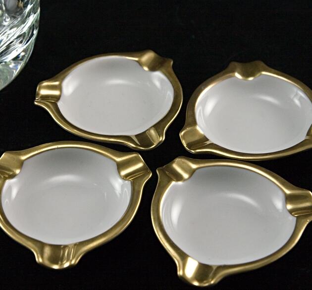Vintage Fine Bavarian Porcelain and Gold Ashtray Set