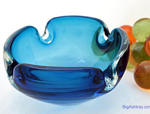 Big Blue Hand Made Art Glass Cigar Bowl