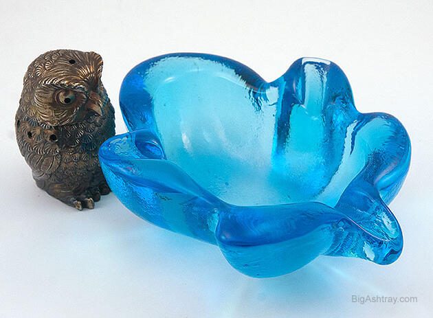 Big Blue Vintage Glass Leaf Cigar Ashtray