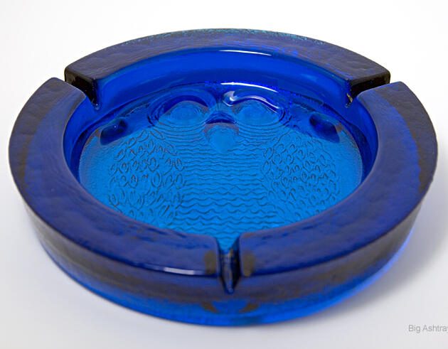 Big Ghosted Wise Owl Ashtray in Blenko Blue