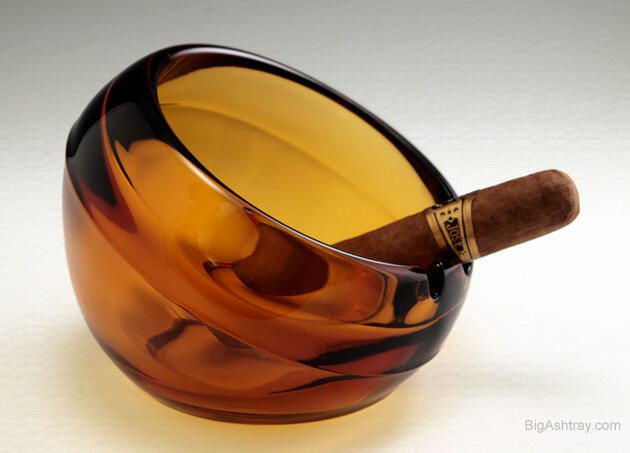 Cigar Ashtray Thick Vintage Amber Glass Orb by Viking, USA