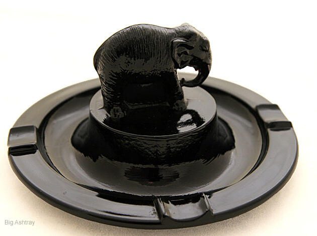 Black Amethyst Elephant Depression Glass Ashtray