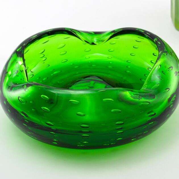 Vintage Art Glass Ashtray in Grass Green by Blenko