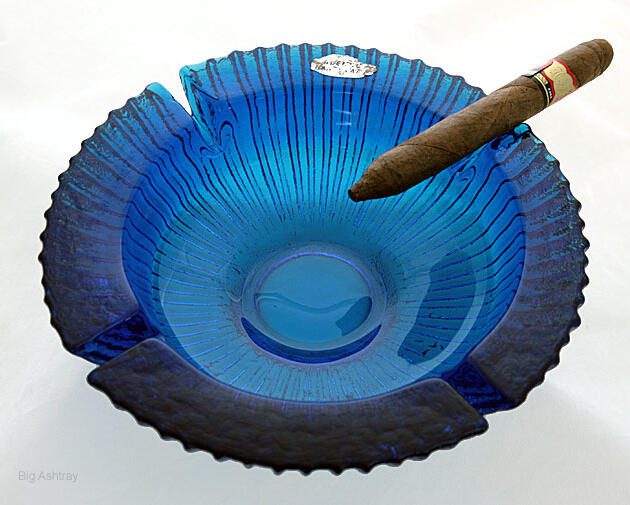 Big Blenko Art Glass Blue Party Ashtray