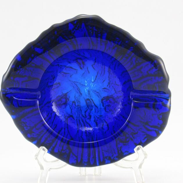 Cobalt Blue Glass Ashtray Blenko Lava Retro Modern