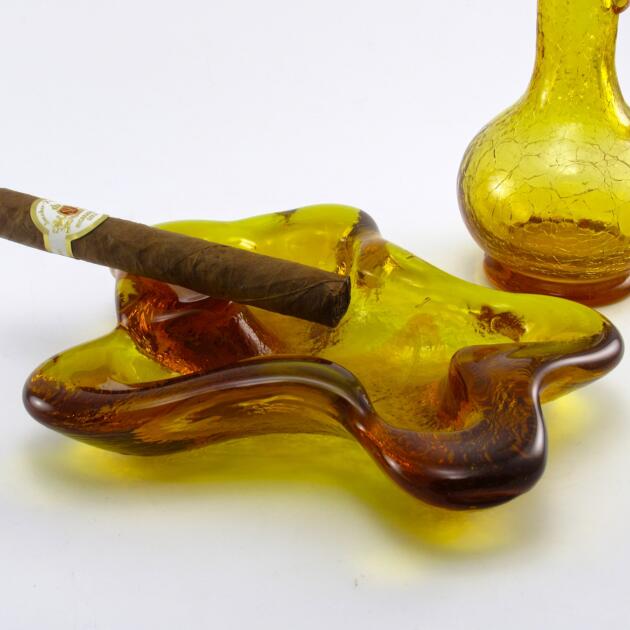 Retro Modern Ashtray Blenko Art Glass Amoeba Form