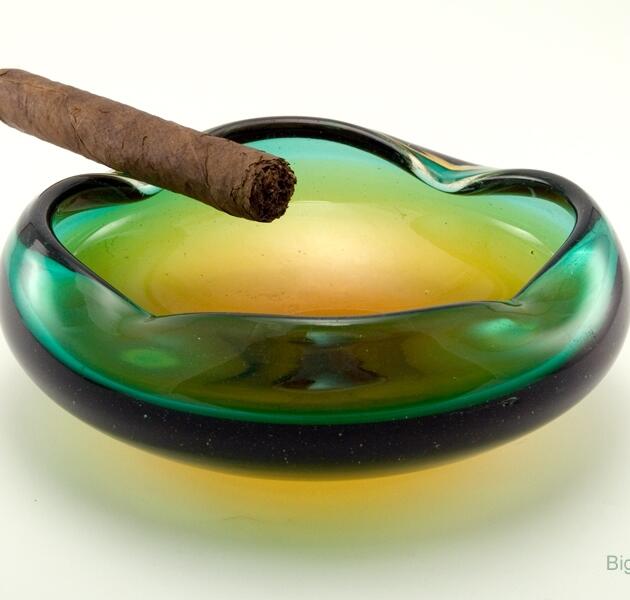 Blenko Art Glass Cigar Ashtray in Rare Desert Green