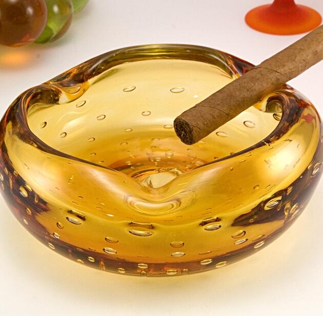 Big Blenko Bubble Honey Amber Ashtray