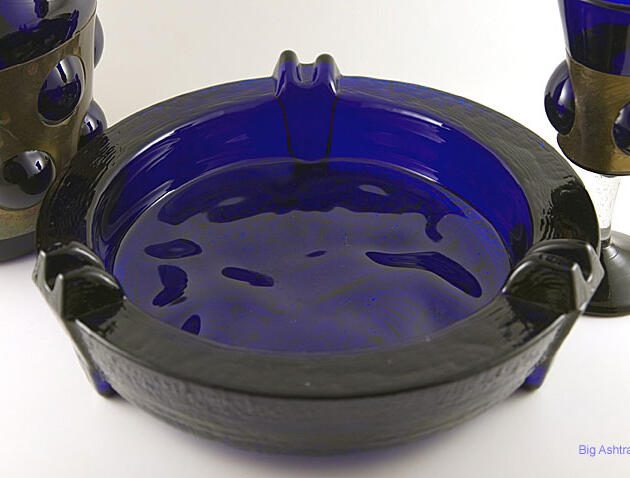 Blenko Oriental Cobalt Blue Massive Party Ashtray