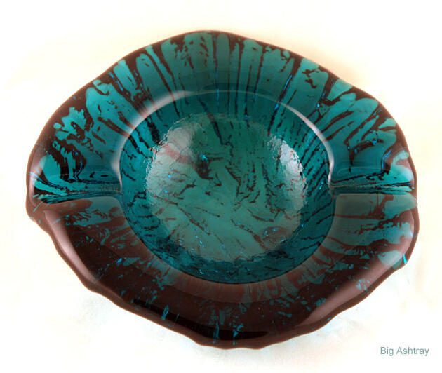 Blenko Volcano Peacock Art Glass Ashtray