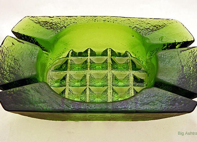 Blenko Waffle Olive Green Art Glass Ashtray