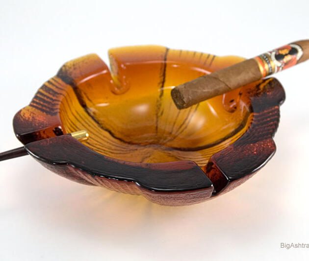 Huge Blenko Art Glass Ashtray in Burnt Amber
