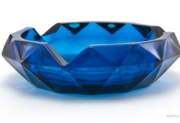 Vintage Bluenique Glass Diamond Cigar Ashtray