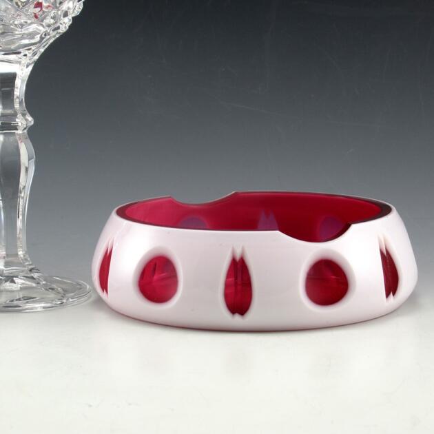 Art Deco Bohemian Ashtray White Cut to Cranberry