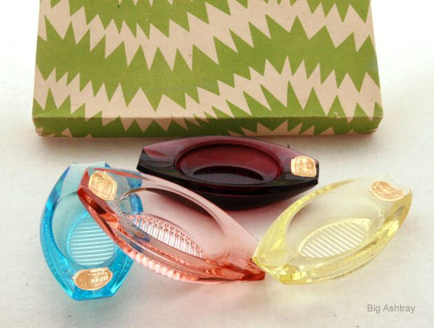 Bohemian Crystal Ashtray Set