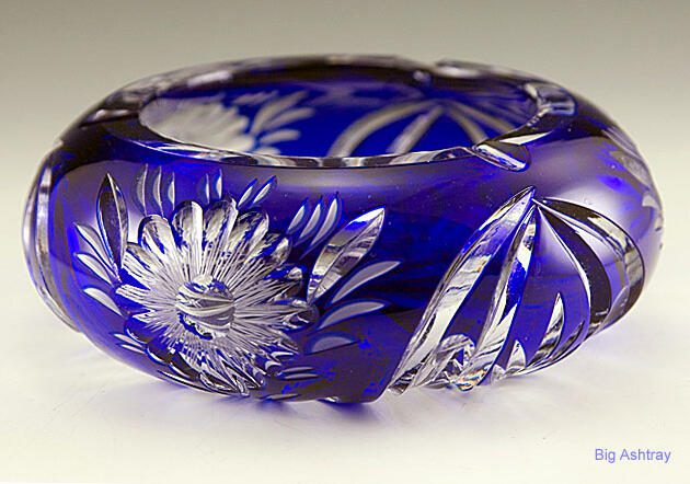 Bohemian Crystal Blue Cut to Clear Ashtray Bowl