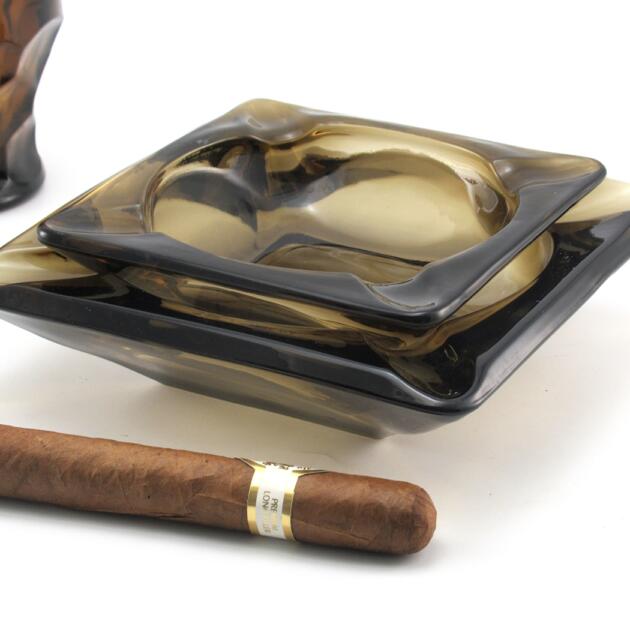 Classic Ashtray Set Smoke Brown Vintage Glass