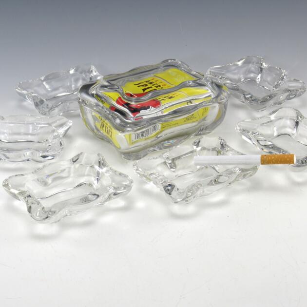 Party Ashtray Set & Box Elegant Vintage Glass by Duncan, USA