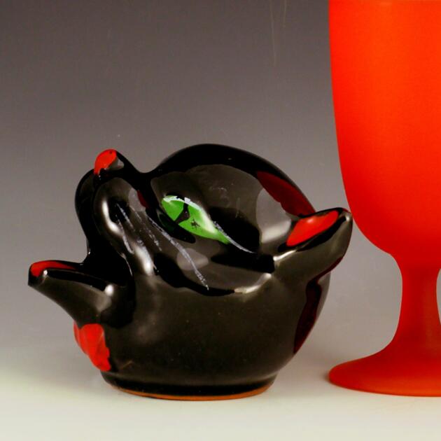 Vintage Cat Ashtray Glazed Redware