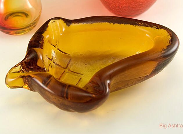 Cigar Ashtray Acorn in Luscious Amber Glass