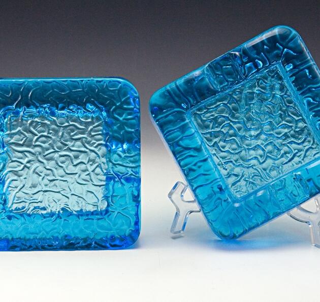 Cigar Ashtray Set of Two Vintage Blue Glass