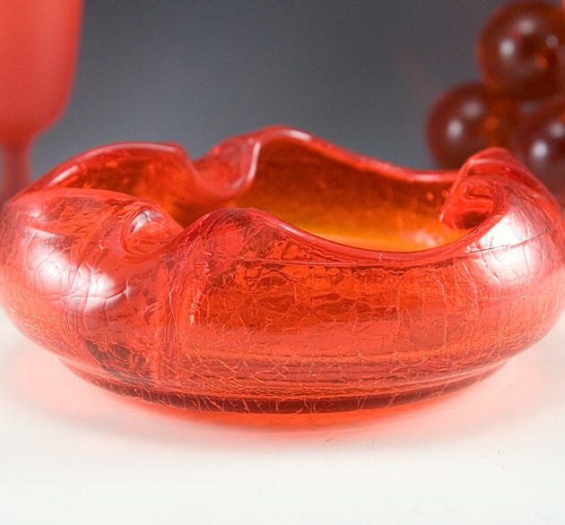 Tangerine Dream Vintage Crackle Glass Cigar Bowl