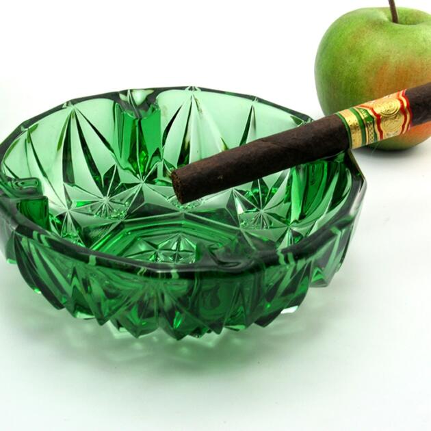 Deep Ashtray with Ramp Rests in Green Glass