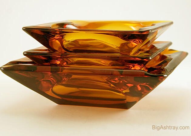 Classic Retro Ashtray Set of Three in Amber Glass