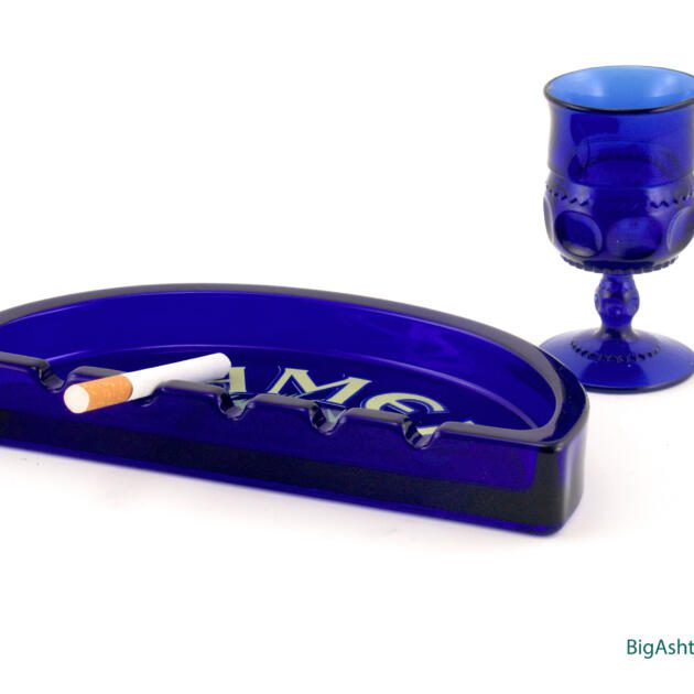 Large Camel Brand Ashtray Cobalt Blue Glass