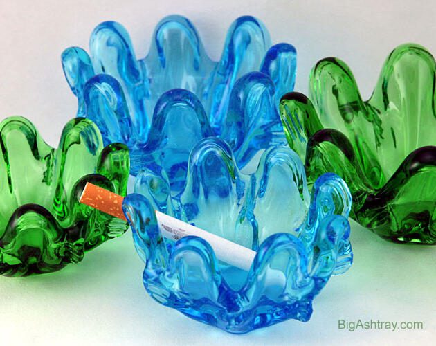 Colorful Hand-Made Art Glass Ashtray Set