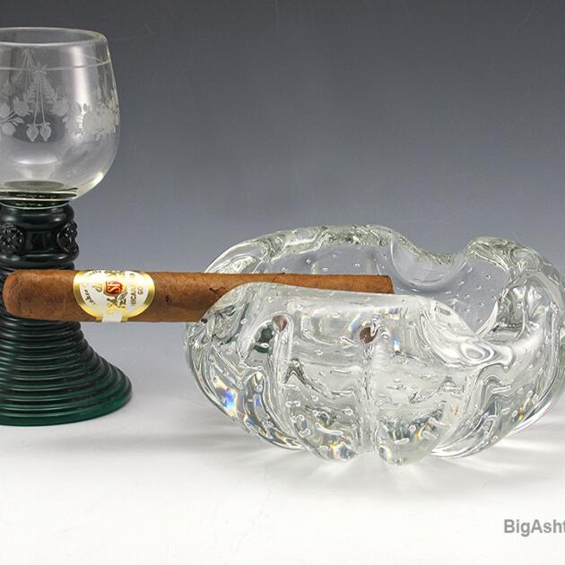 Luxury Blown Crystal Cigar Ashtray with Internal Bubbles