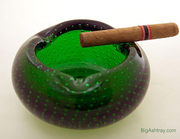 Deep and Big Emerald Green Vintage Glass Bubble Cigar Bowl