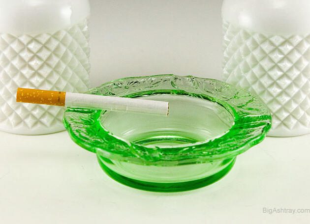 Depression Glass Vaseline Dogwood Pattern Ashtray