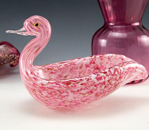 Vintage Hand Blown Glass Ashtray Speckled Duck